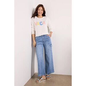 NWT Z Supply Sienna Vacay Crew Neck Long Sleeve Knit Sweater White Women‎ L